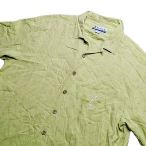 Kahala Silk Hawaiian Shirt Mens XL Lime Green Pineapple Embroidered Loop Collar